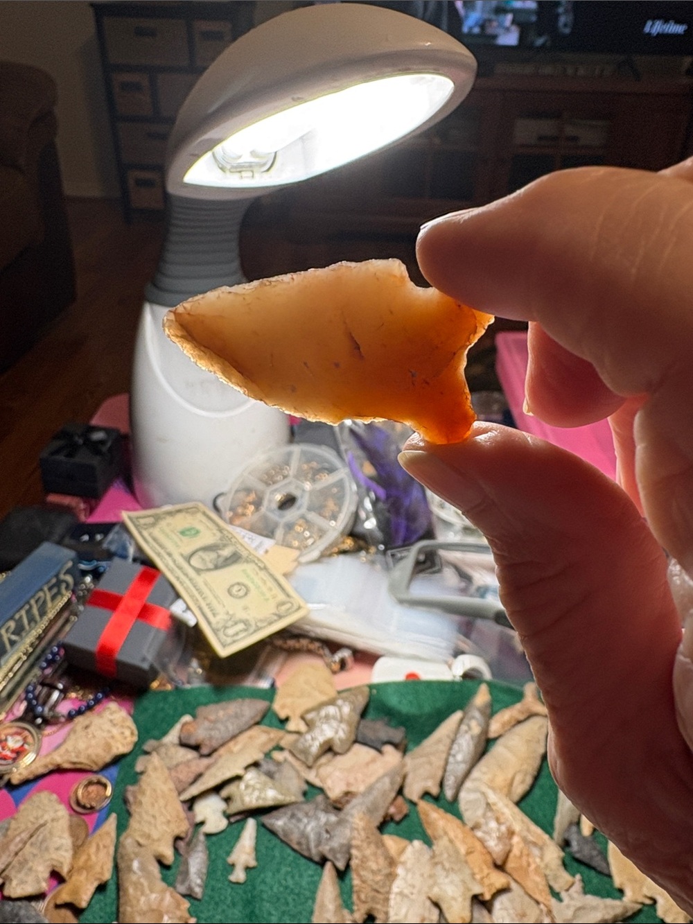 Handheld Orange-Tan Arrowhead 
Nocona Texas 1950’s in our family since 1950’s